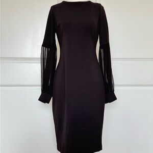 Calvin Klein Black Sheer-Sleeve Midi Dress
